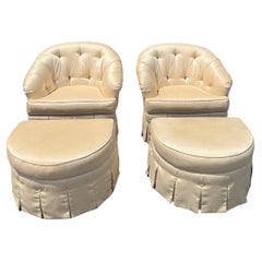Pair of Club Chairs with Matching Ottomans