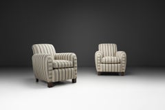 Pair of Club Chairs with Striped Upholstery, Europe Mid-20th Century