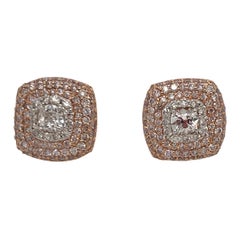 Pair of Cluster Earrings with White and Pink Diamonds in 18 Karat Pink Gold