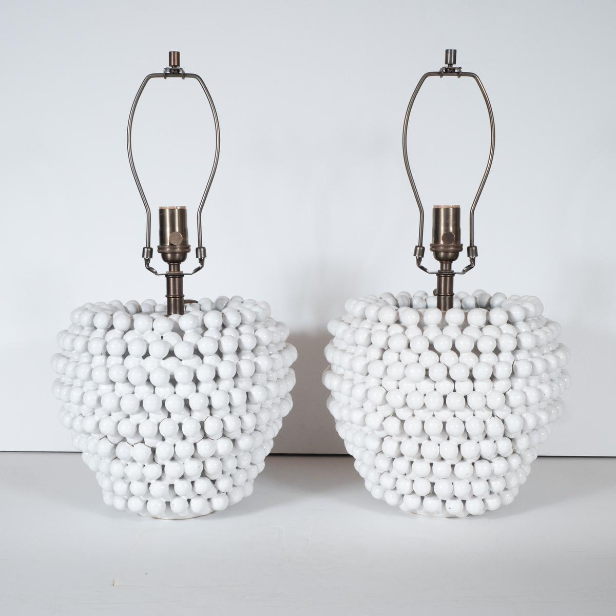 Modern Pair of Clustered Ball Ceramic Table Lamps For Sale