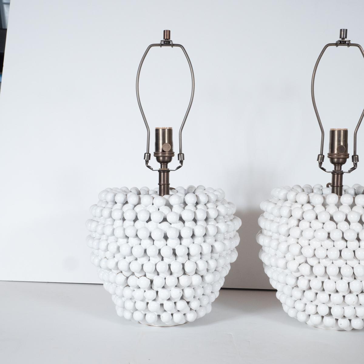 Pair of Clustered Ball Ceramic Table Lamps In Good Condition For Sale In Tarrytown, NY