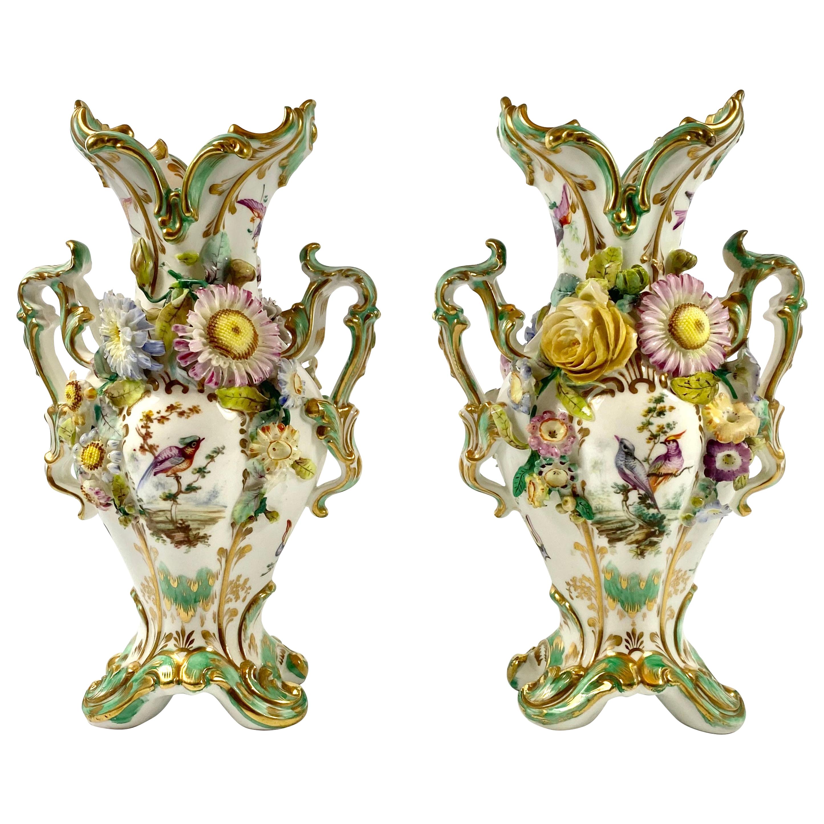 Pair of Coalbrookdale Encrusted Porcelain Vases, circa 1830