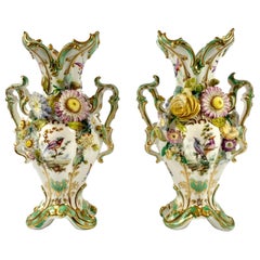 Pair of Coalbrookdale Encrusted Porcelain Vases, circa 1830