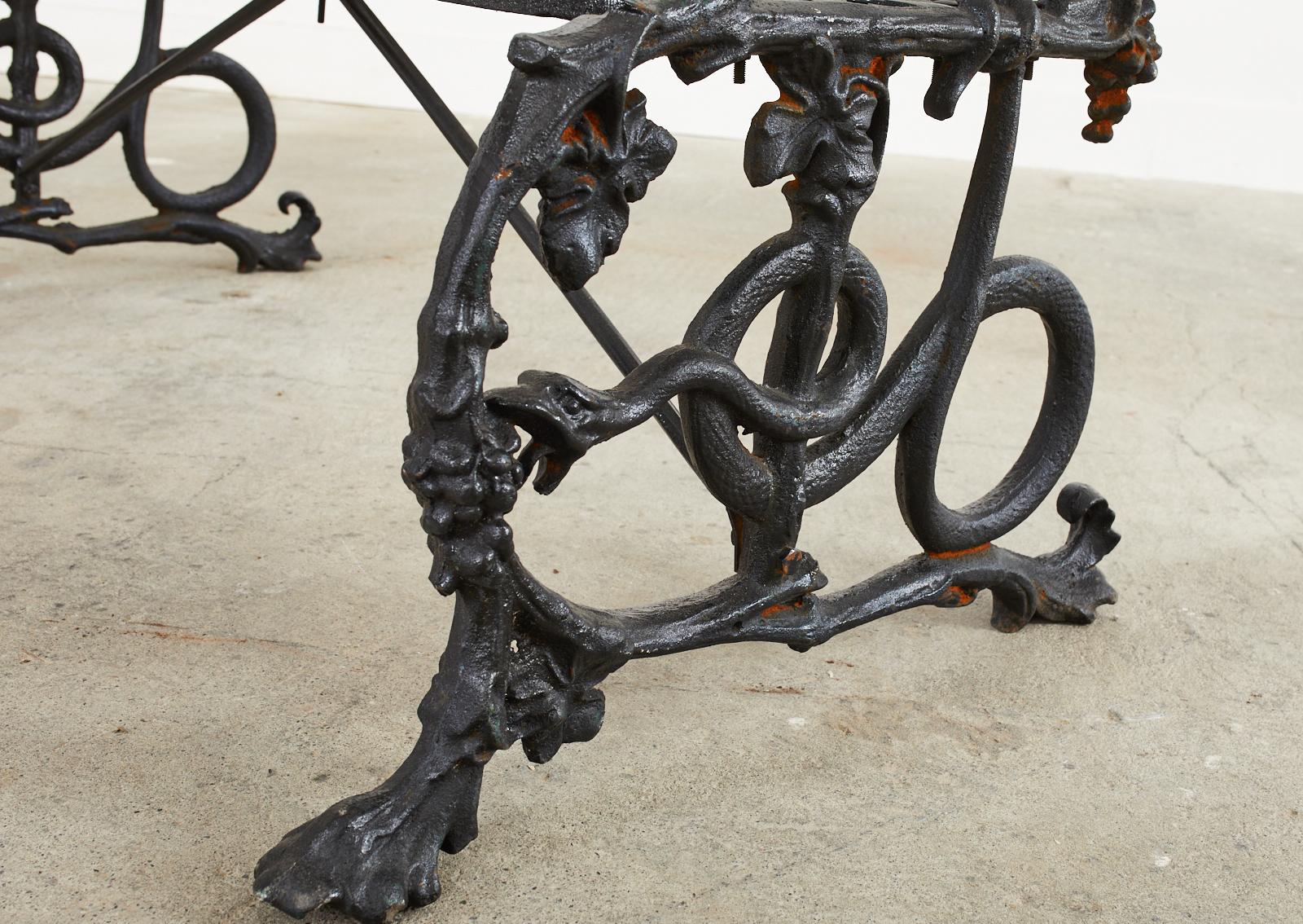 Pair of Coalbrookdale Serpent and Grape Pattern Iron Garden Benches For Sale 5