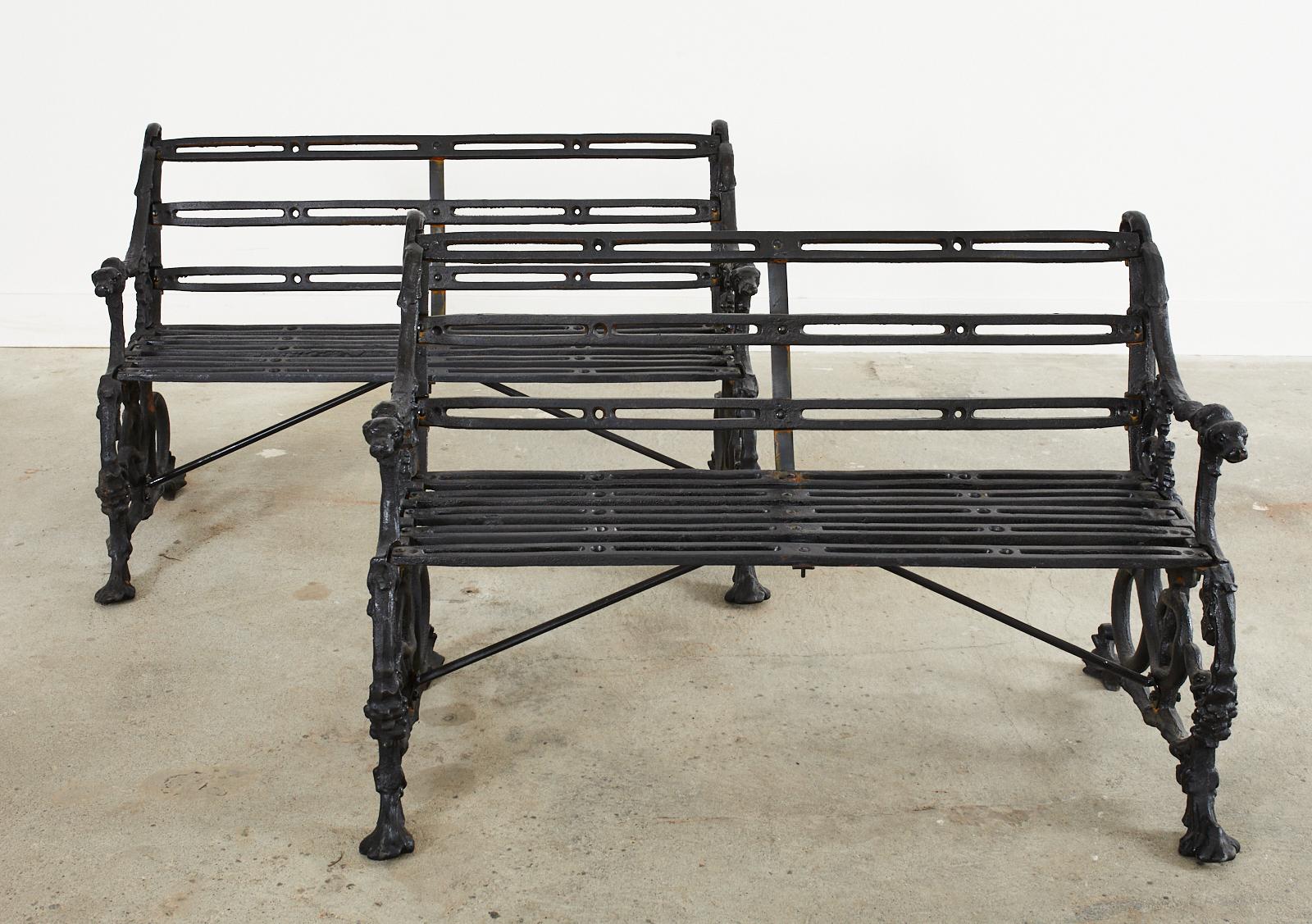 Cast Pair of Coalbrookdale Serpent and Grape Pattern Iron Garden Benches For Sale