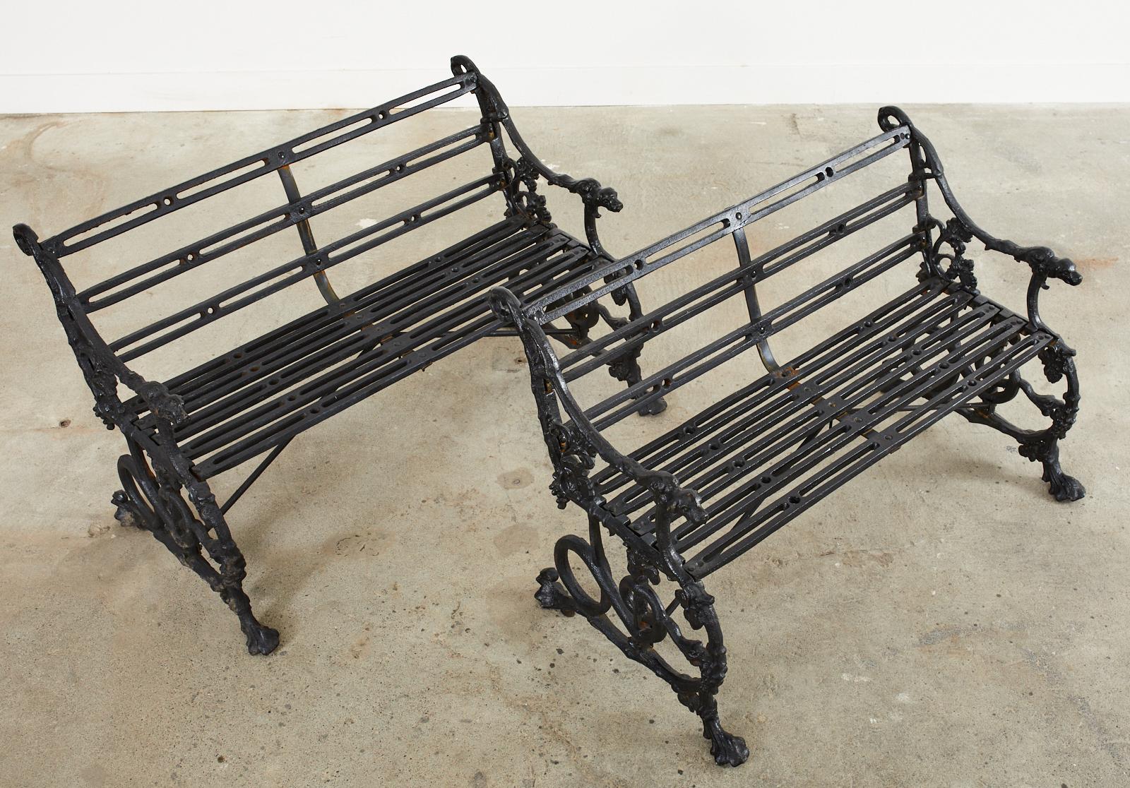 Pair of Coalbrookdale Serpent and Grape Pattern Iron Garden Benches In Good Condition For Sale In Rio Vista, CA
