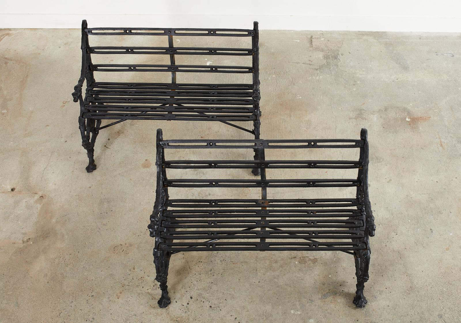 19th Century Pair of Coalbrookdale Serpent and Grape Pattern Iron Garden Benches For Sale