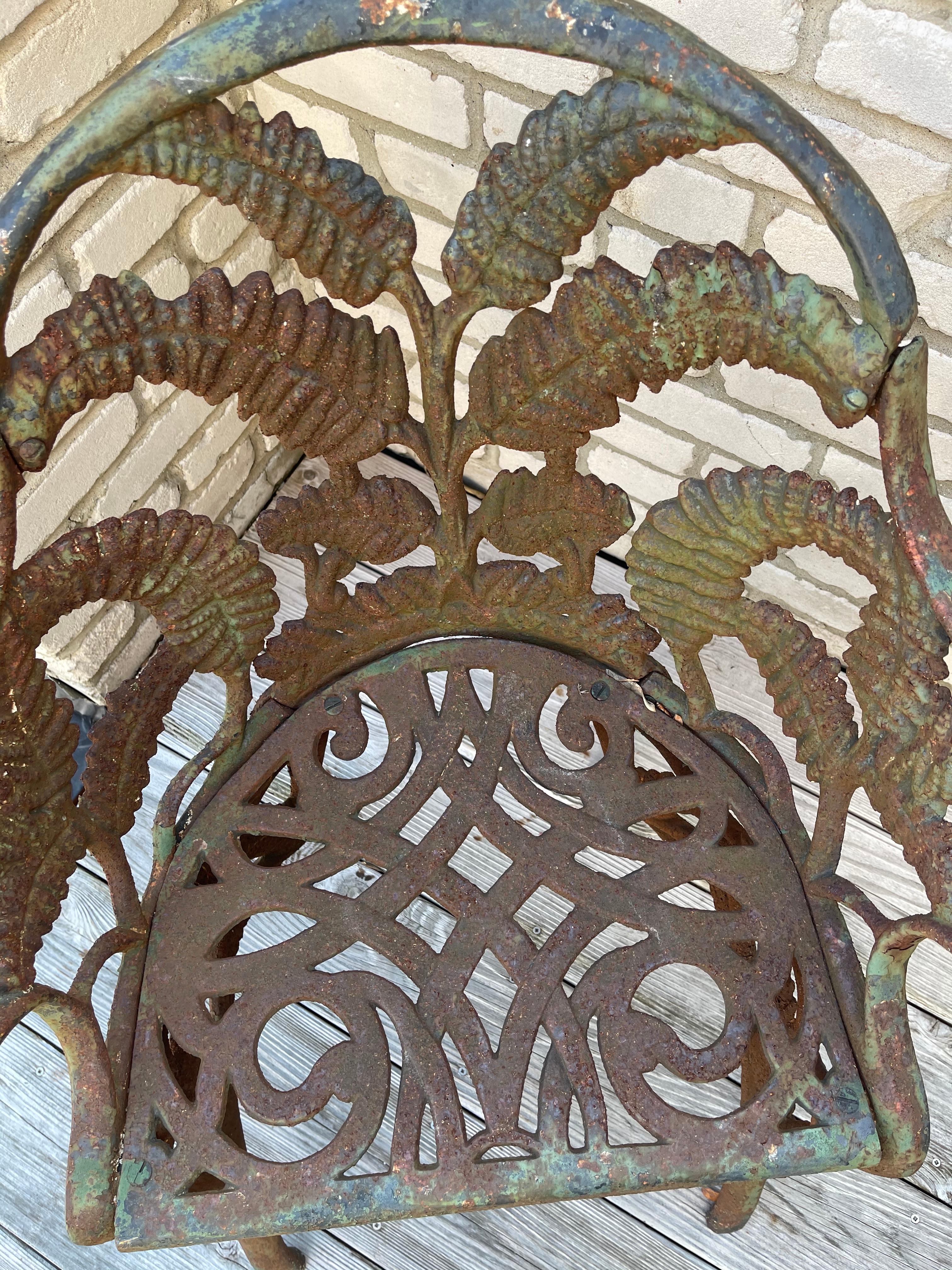 American Pair of Coalbrookdale Style Fern and Blackberry Pattern Cast Iron Garden Chairs For Sale