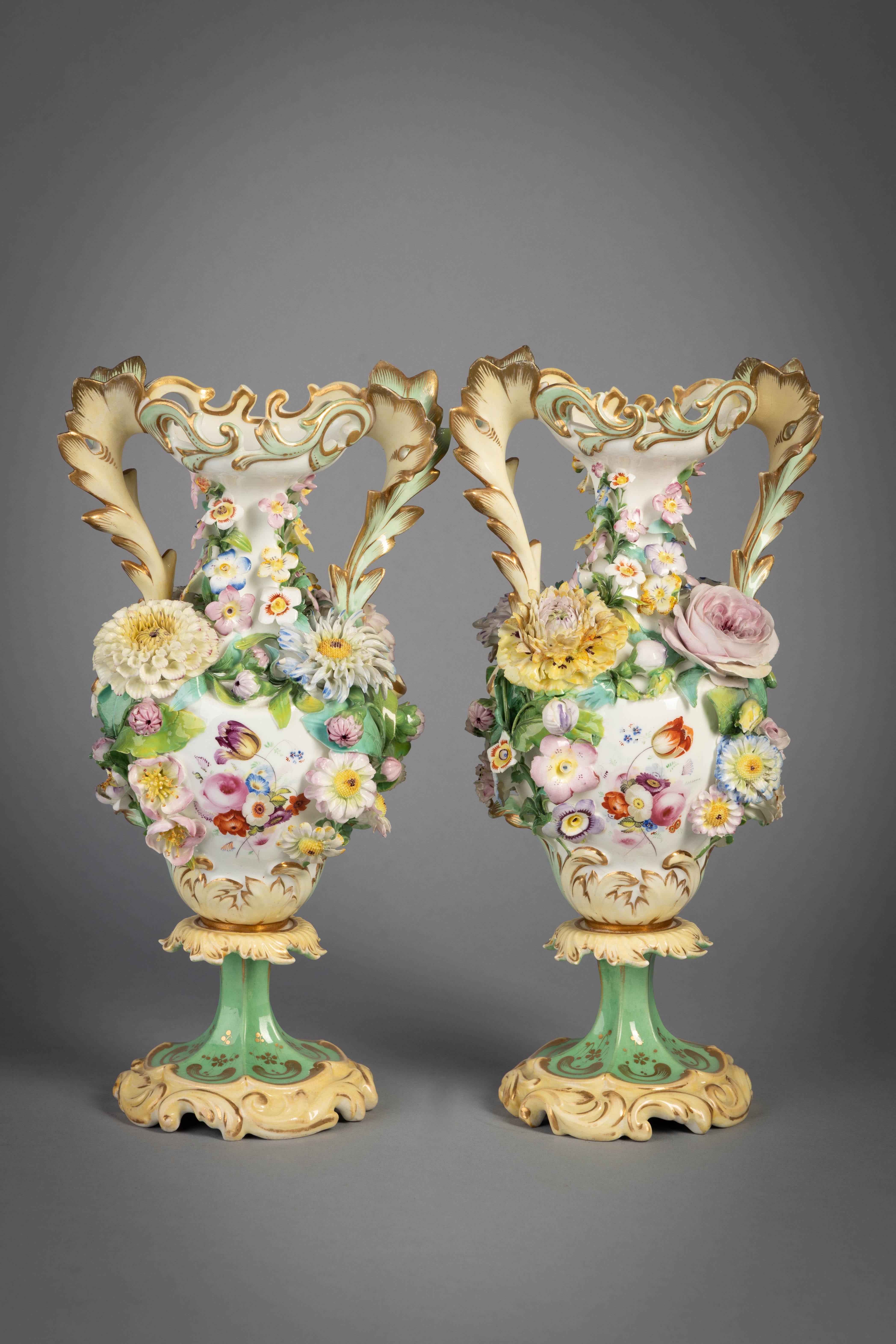 Pair of Coalbrookdale vases with applied flowers, circa 1840.
