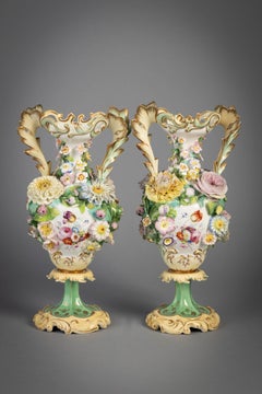 Pair of Coalbrookdale Vases with Applied Flowers, Circa 1840