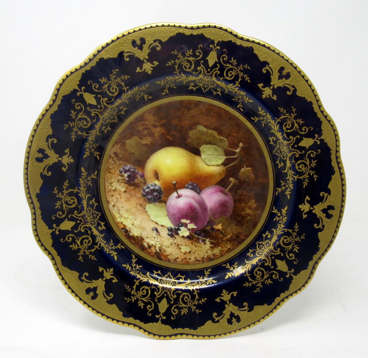Edwardian Pair of Coalport Cabinet Plates Hand Painted, Frederick Chivers Still Life, 1910 For Sale