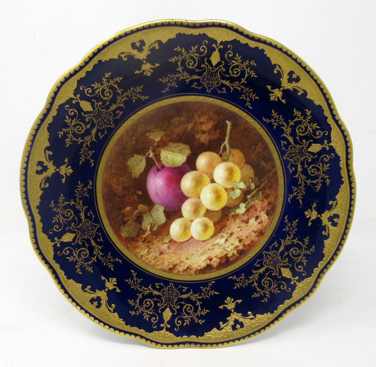 English Pair of Coalport Cabinet Plates Hand Painted, Frederick Chivers Still Life, 1910 For Sale