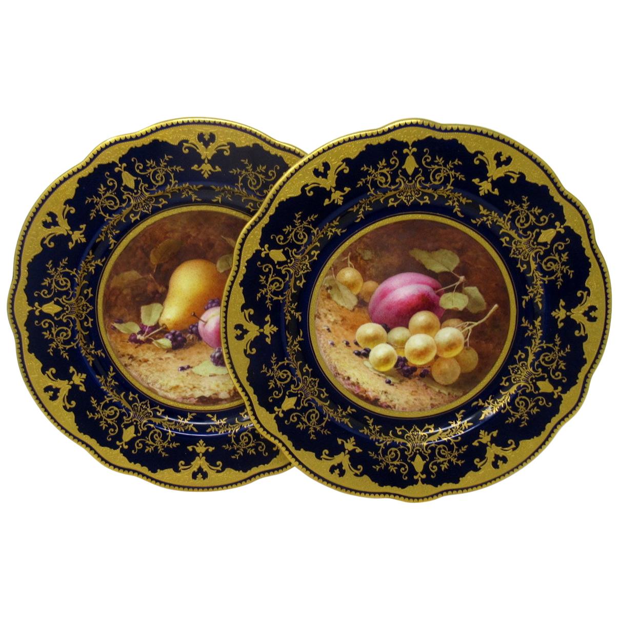 Pair of Coalport Cabinet Plates Hand Painted, Frederick Chivers Still Life 1910