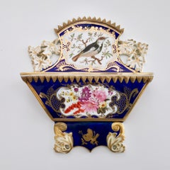Pair of Coalport Porcelain Letter Racks, Cobalt Blue, Birds and Flowers, ca 1815