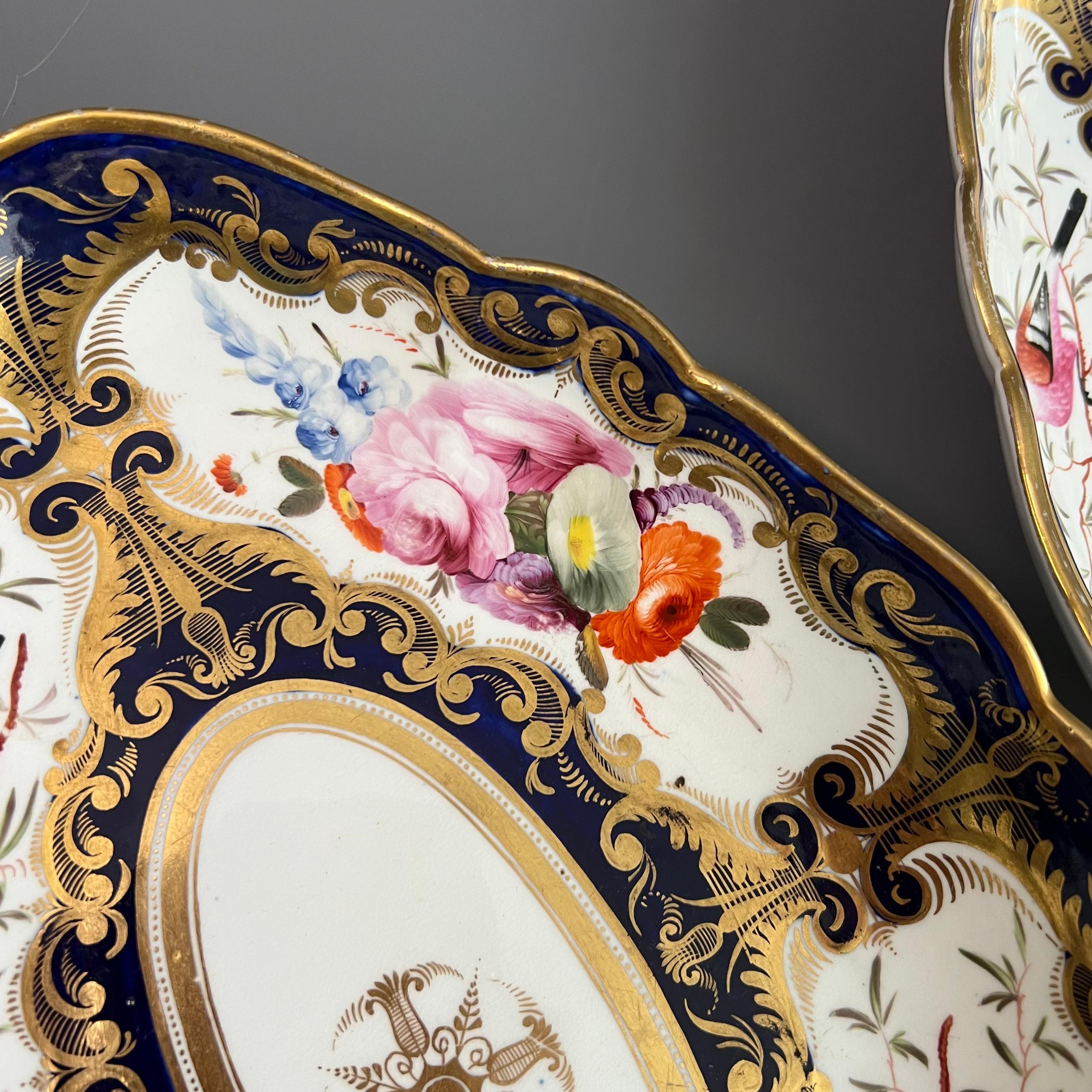 Pair of Coalport Porcelain Oval Dishes, Flowers & Birds Patt.759, Regency ca1815 For Sale 4