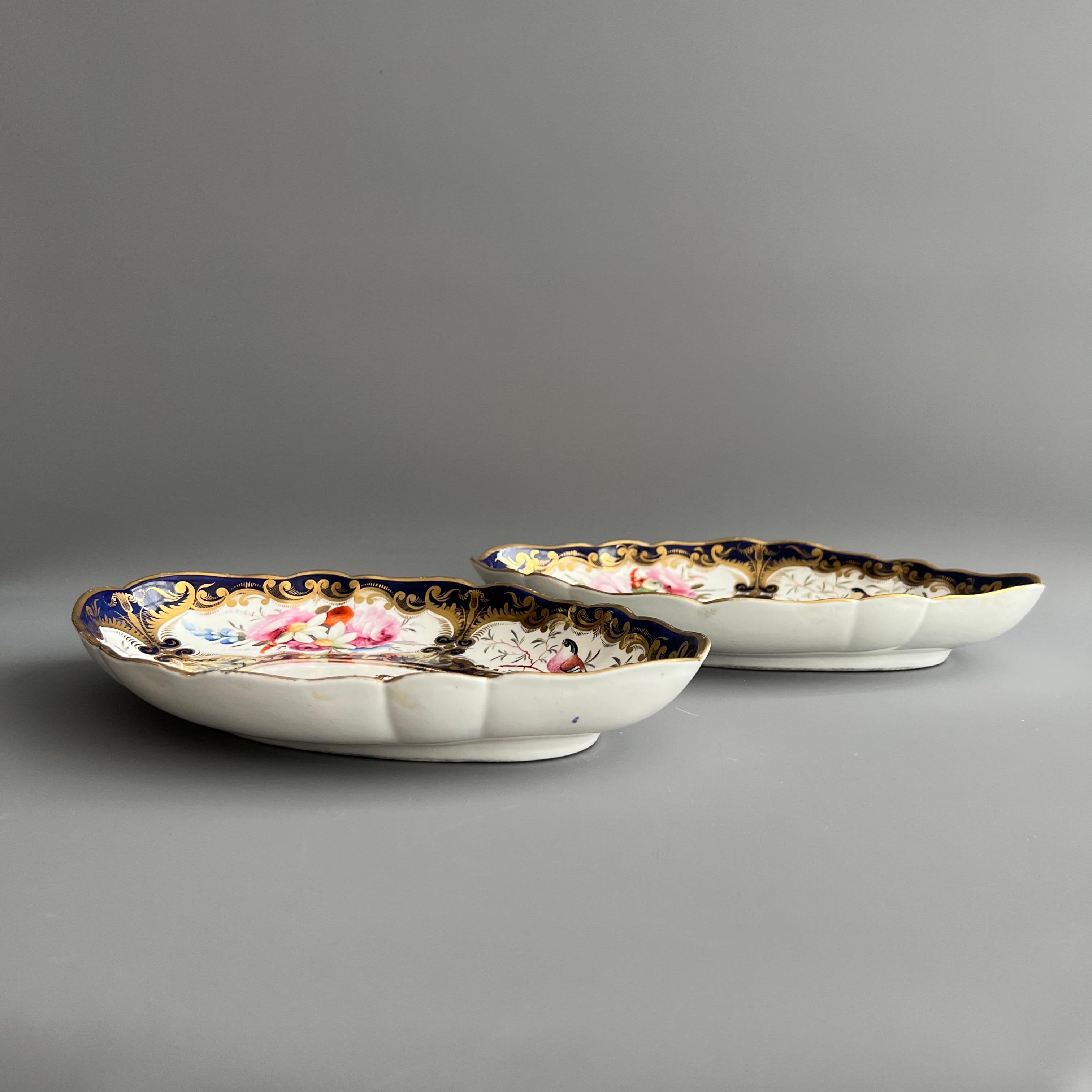 Pair of Coalport Porcelain Oval Dishes, Flowers & Birds Patt.759, Regency ca1815 For Sale 8