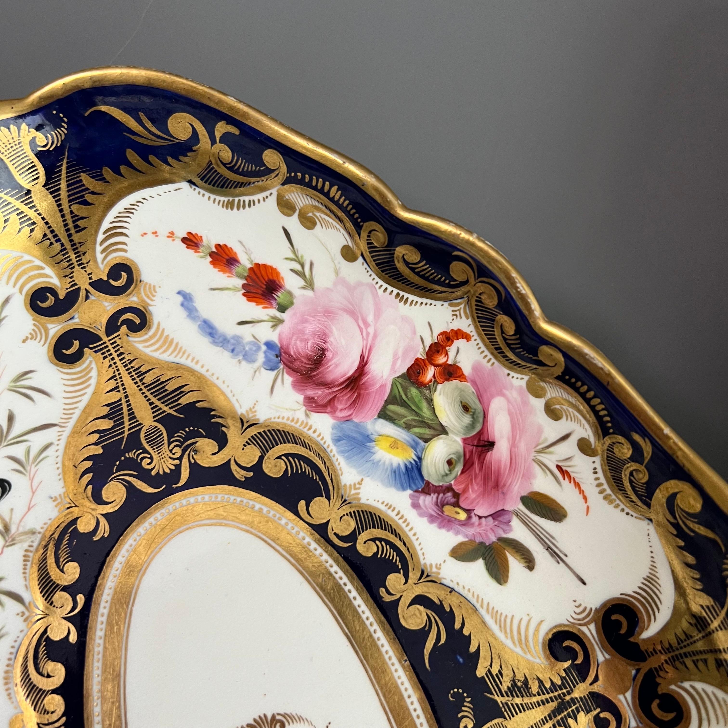 Pair of Coalport Porcelain Oval Dishes, Flowers & Birds Patt.759, Regency ca1815 In Good Condition For Sale In London, GB