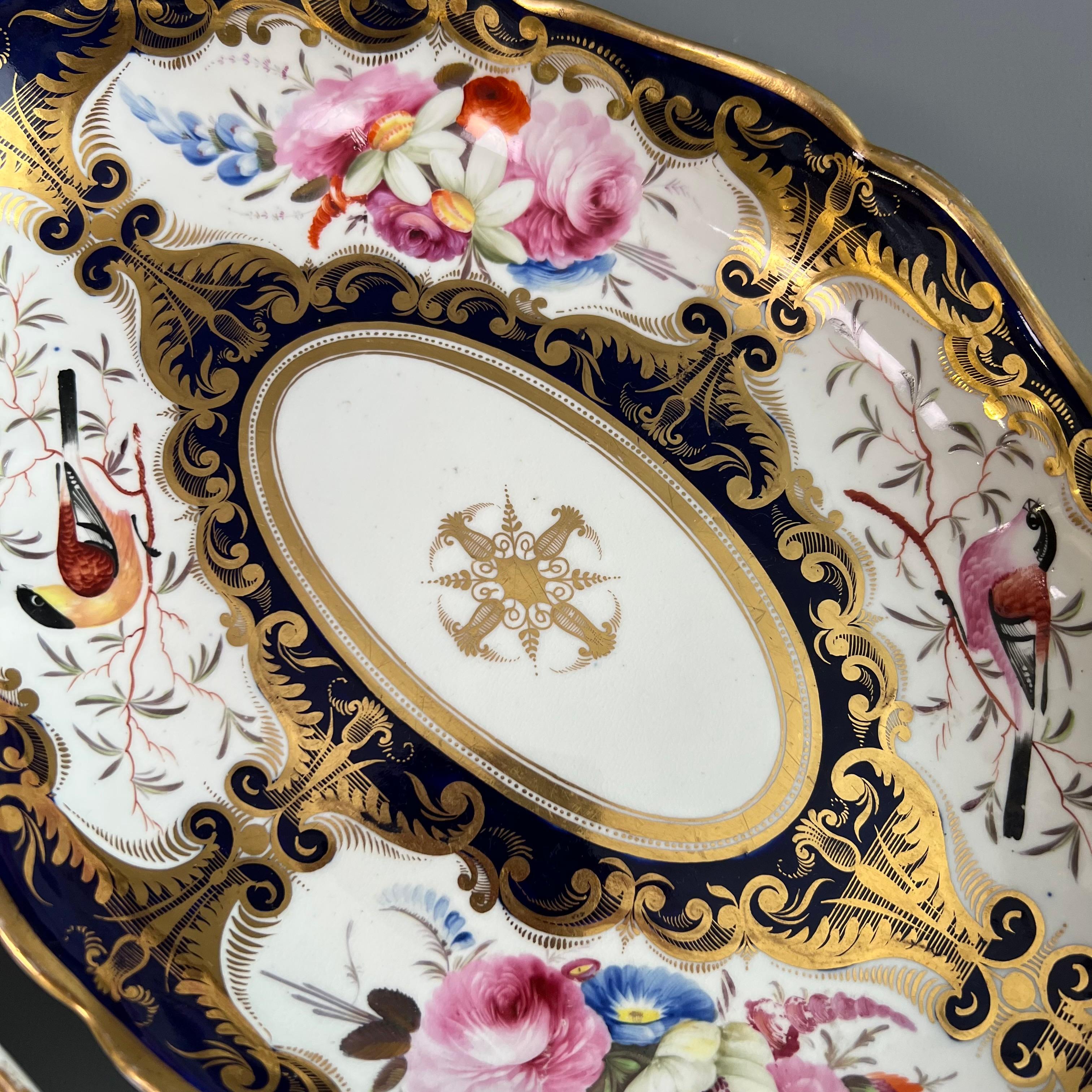 Pair of Coalport Porcelain Oval Dishes, Flowers & Birds Patt.759, Regency ca1815 For Sale 3