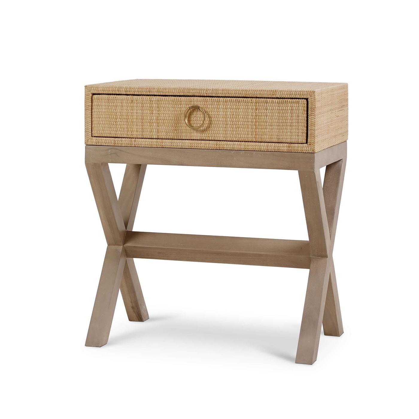 Organic Modern Pair of Coastal Rattan Nightstands For Sale