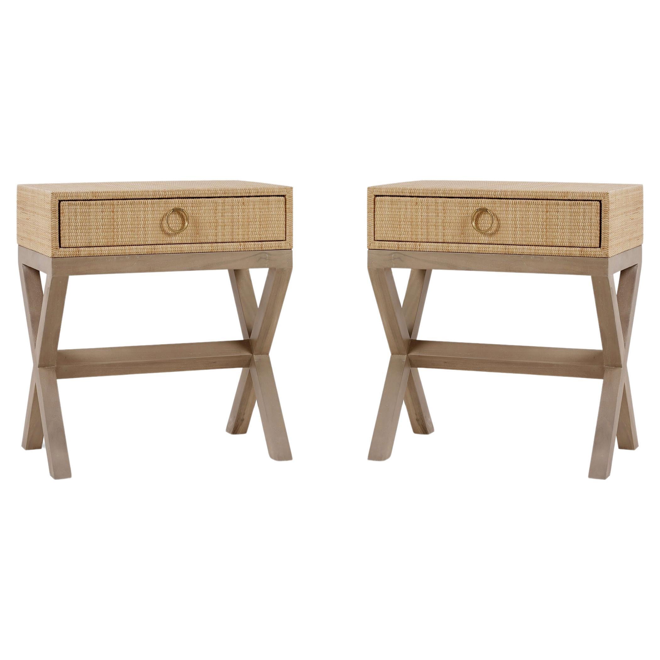 Pair of Coastal Rattan Nightstands