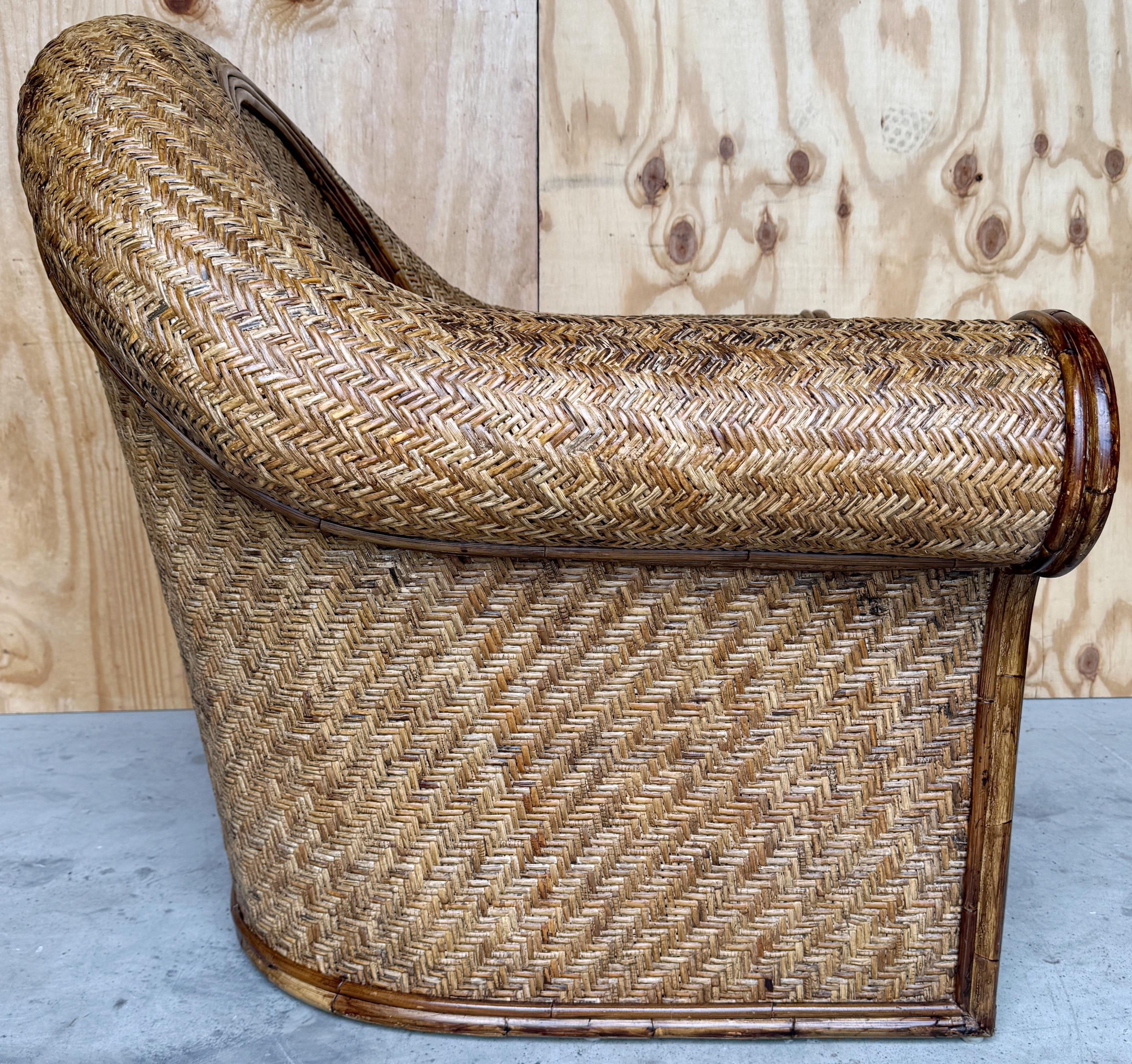 Pair of Coastal Rattan & Reed Woven Club Chairs, attributed to Ralph Lauren  For Sale 2