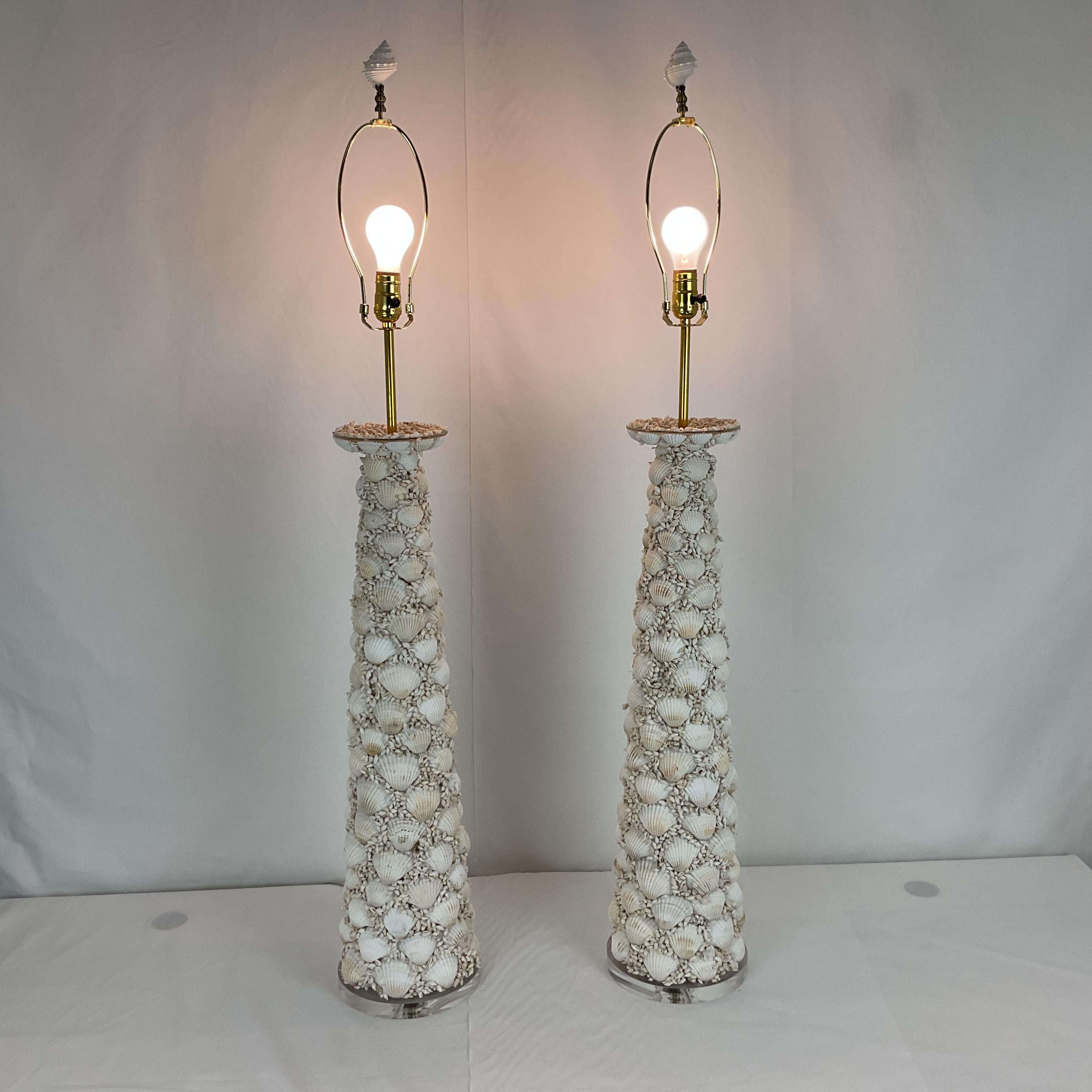 Pair of Coastal Seashell Table Lamps-Nautical Decor For Sale 3