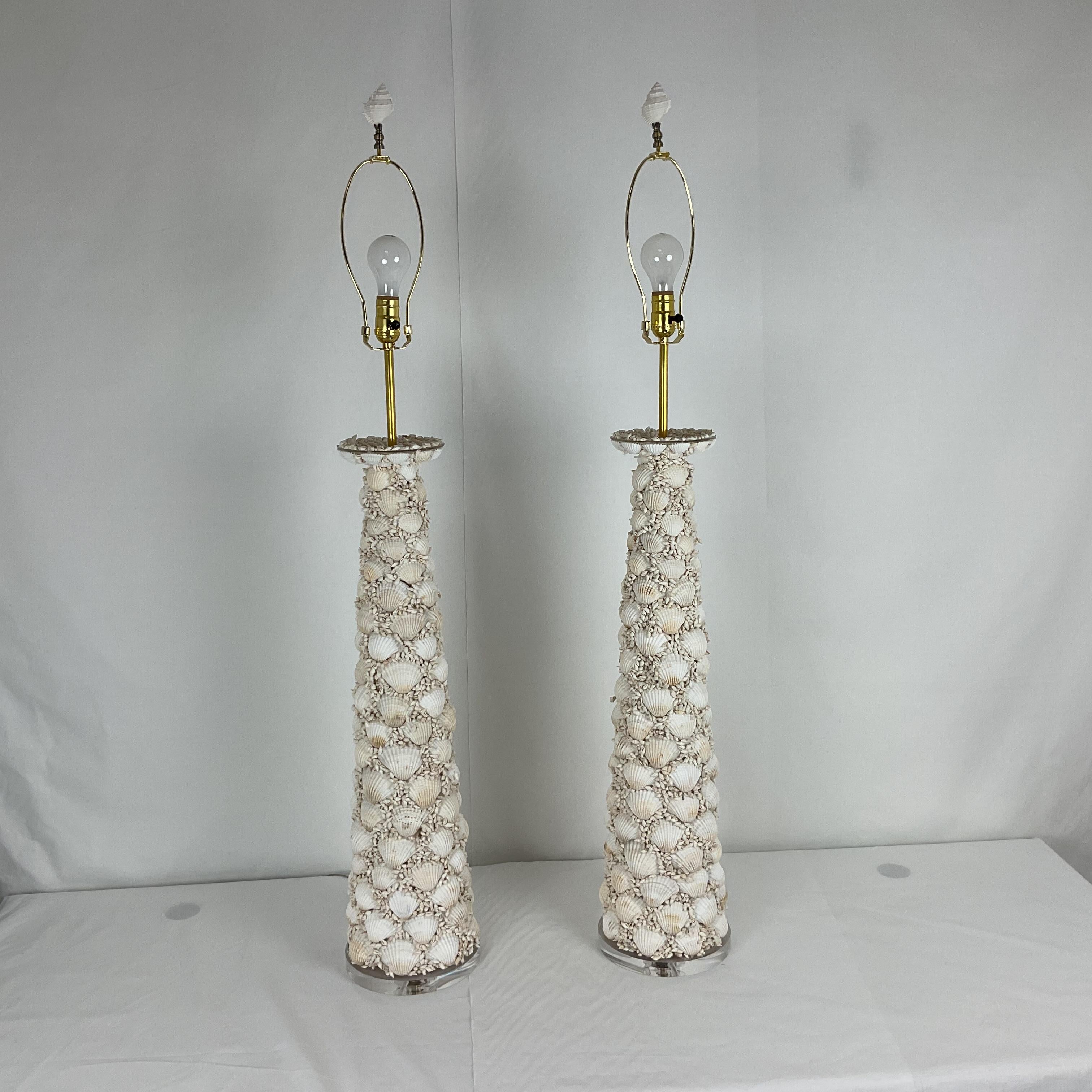 Pair of Coastal Seashell Table Lamps-Nautical Decor For Sale 6