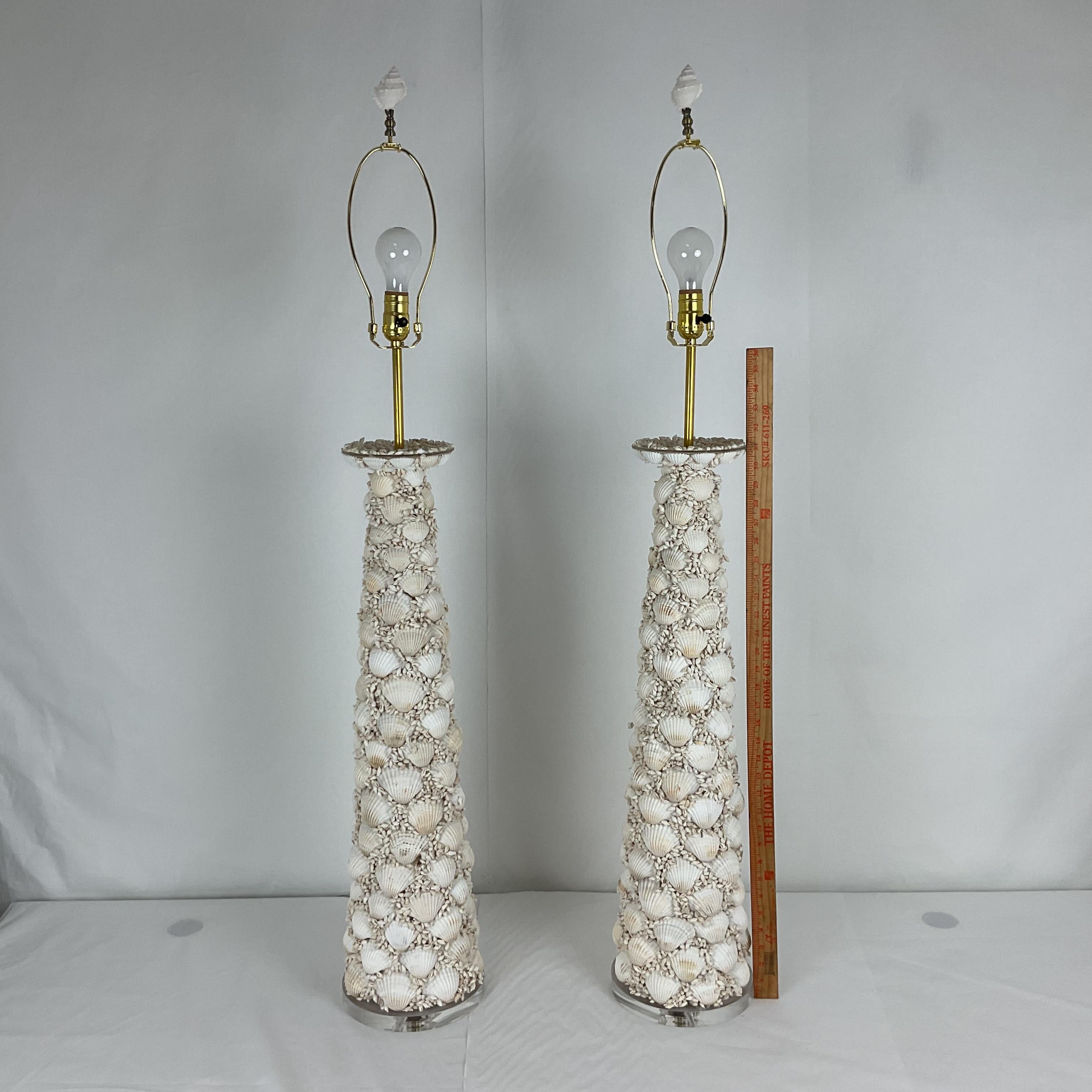 Pair of Coastal Seashell Table Lamps-Nautical Decor For Sale 7