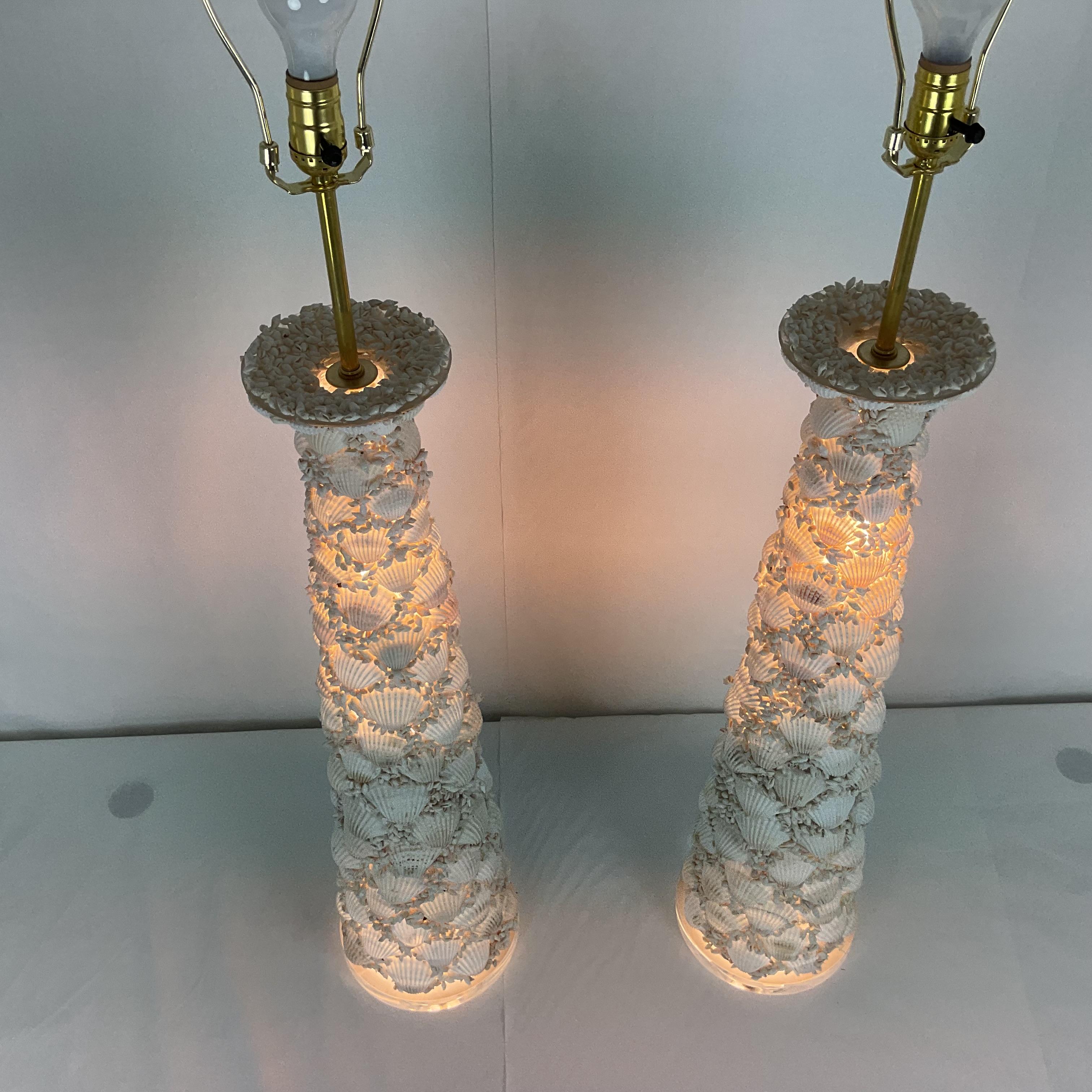 Glass Pair of Coastal Seashell Table Lamps-Nautical Decor For Sale