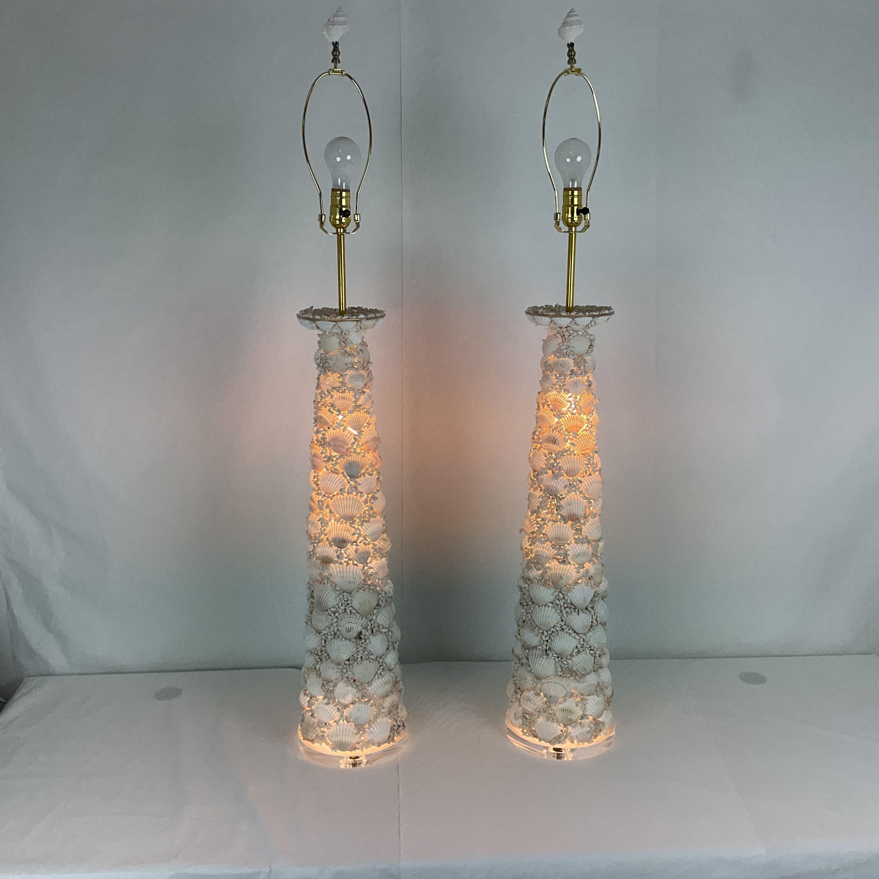 Pair of Coastal Seashell Table Lamps-Nautical Decor For Sale 2