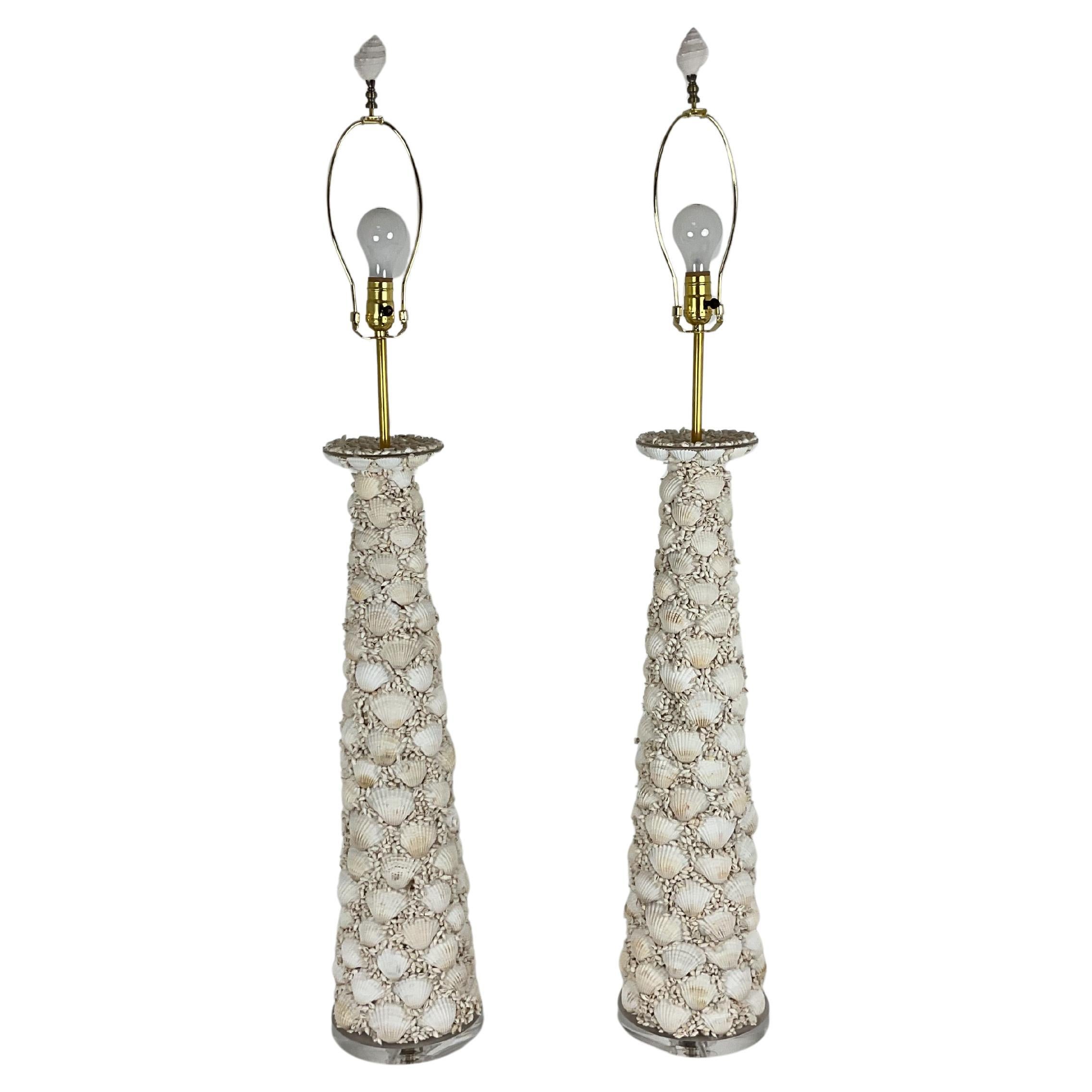 Pair of Coastal Seashell Table Lamps-Nautical Decor For Sale