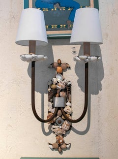 Pair of Coastal Style Wall Sconces with Seashells, Metal, 1970s