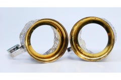 Pair of coasters cut out in Russian silver with gold and nickel