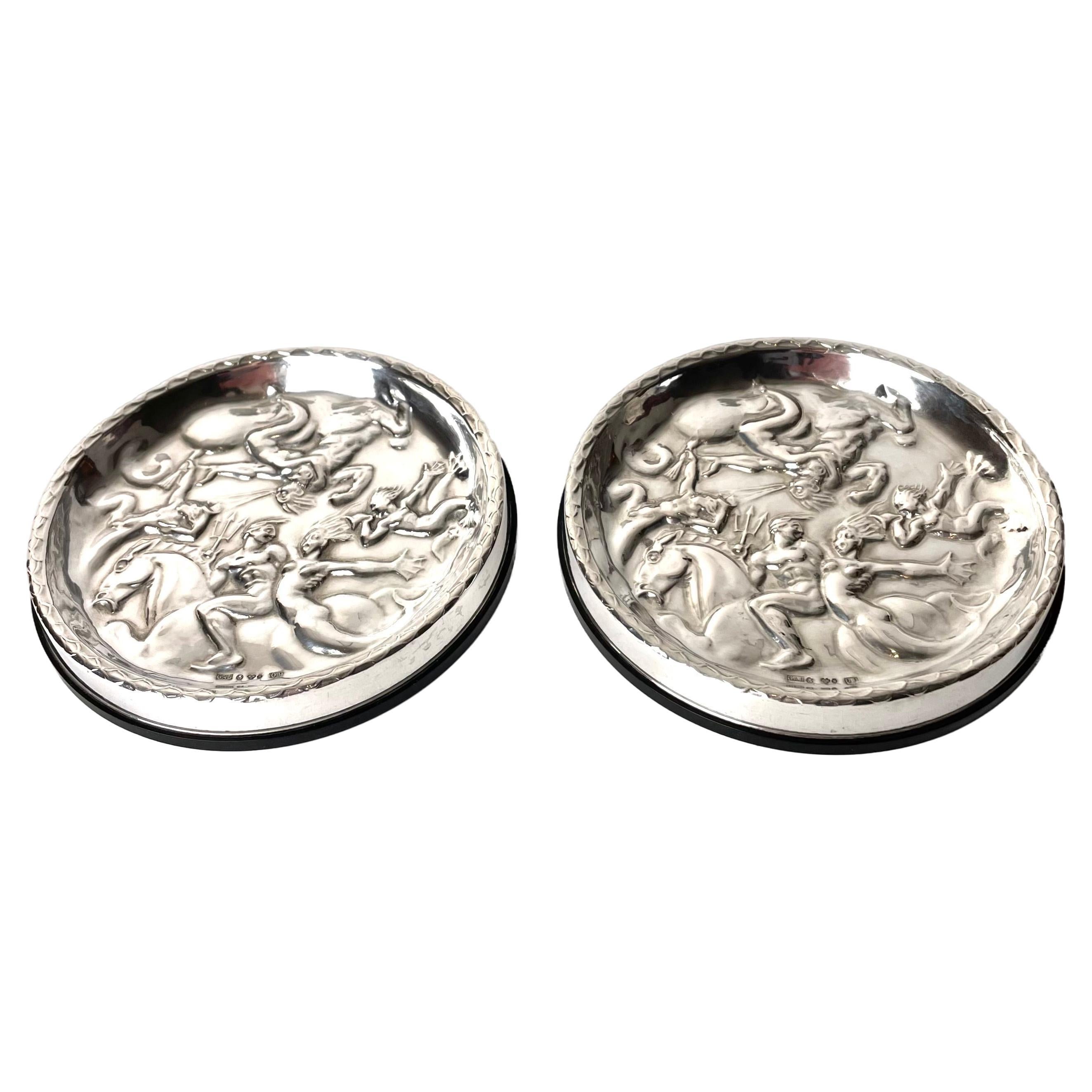 Pair of Coasters in Silver and Bakelite. After Carl Milles ”The wind game” 1937 For Sale