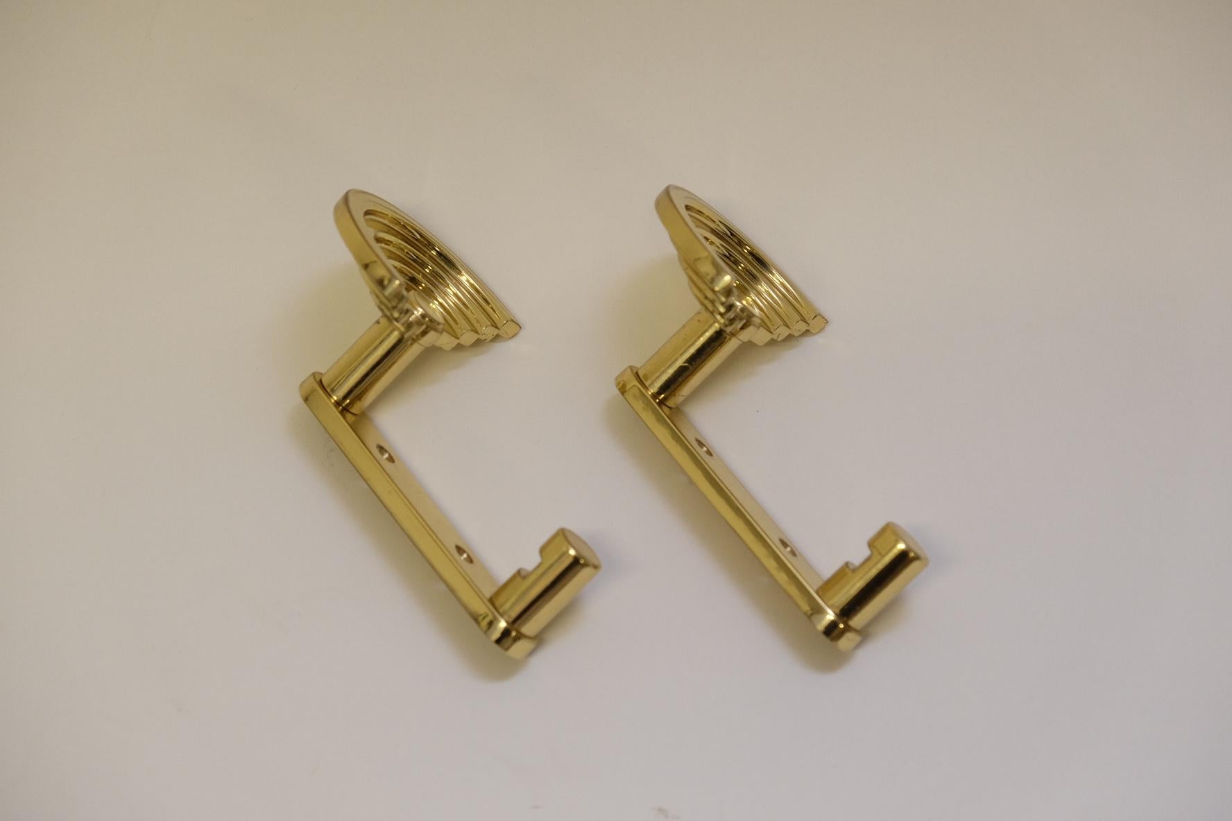 Brass Pair of Coat Hooks by Ettorre Sottsass Model SE 314, Italy, 1980s For Sale