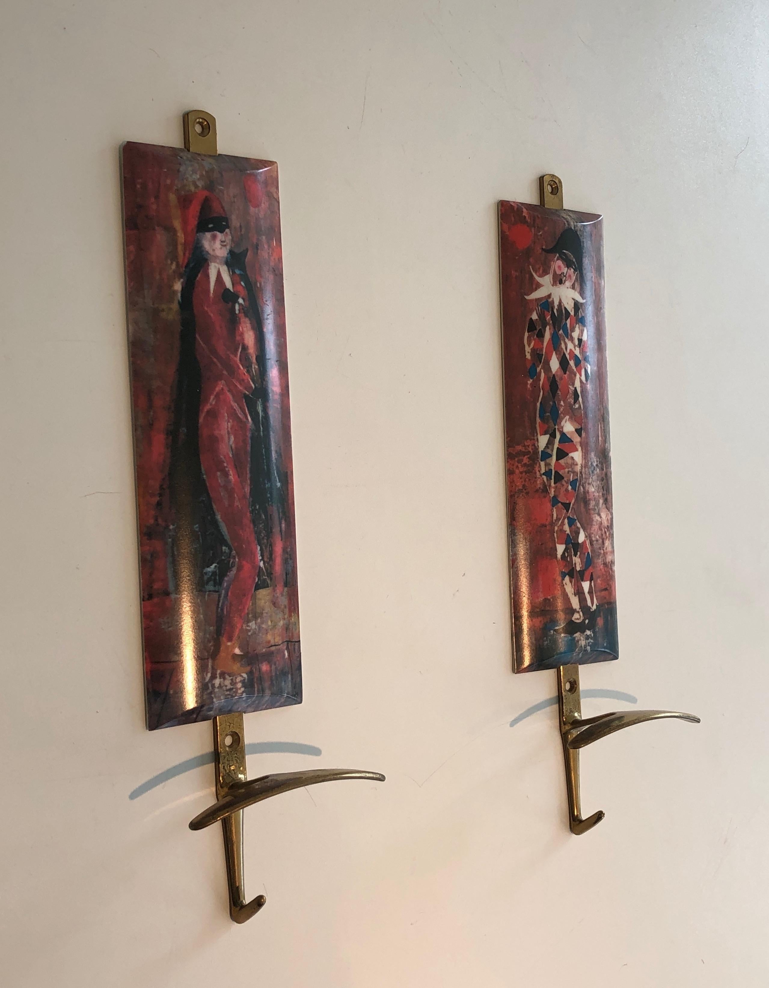 Pair of Coat Hooks Representative Characters from Comedia Del Arte in the Taste  For Sale 4