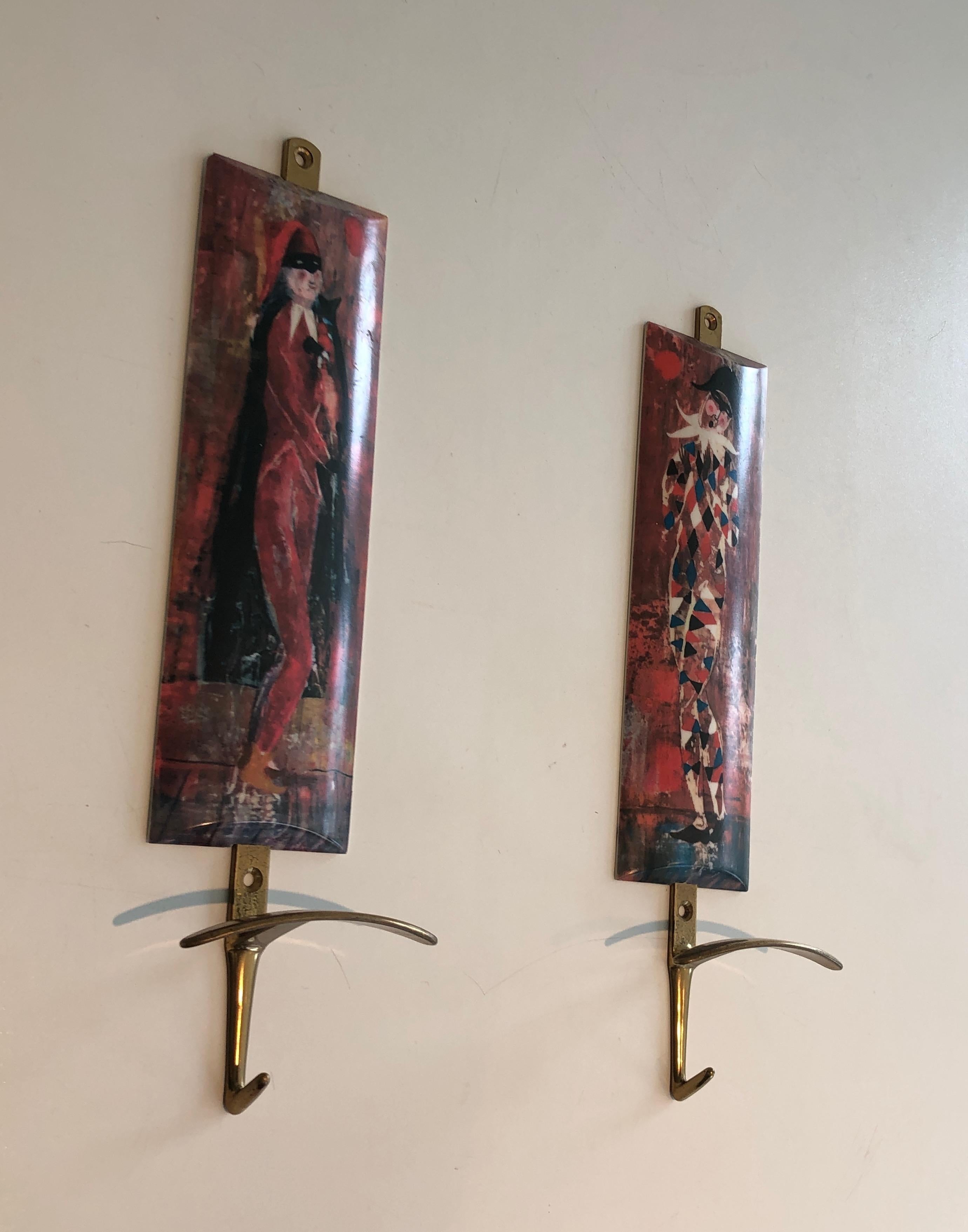 Pair of Coat Hooks Representative Characters from Comedia Del Arte in the Taste  For Sale 8
