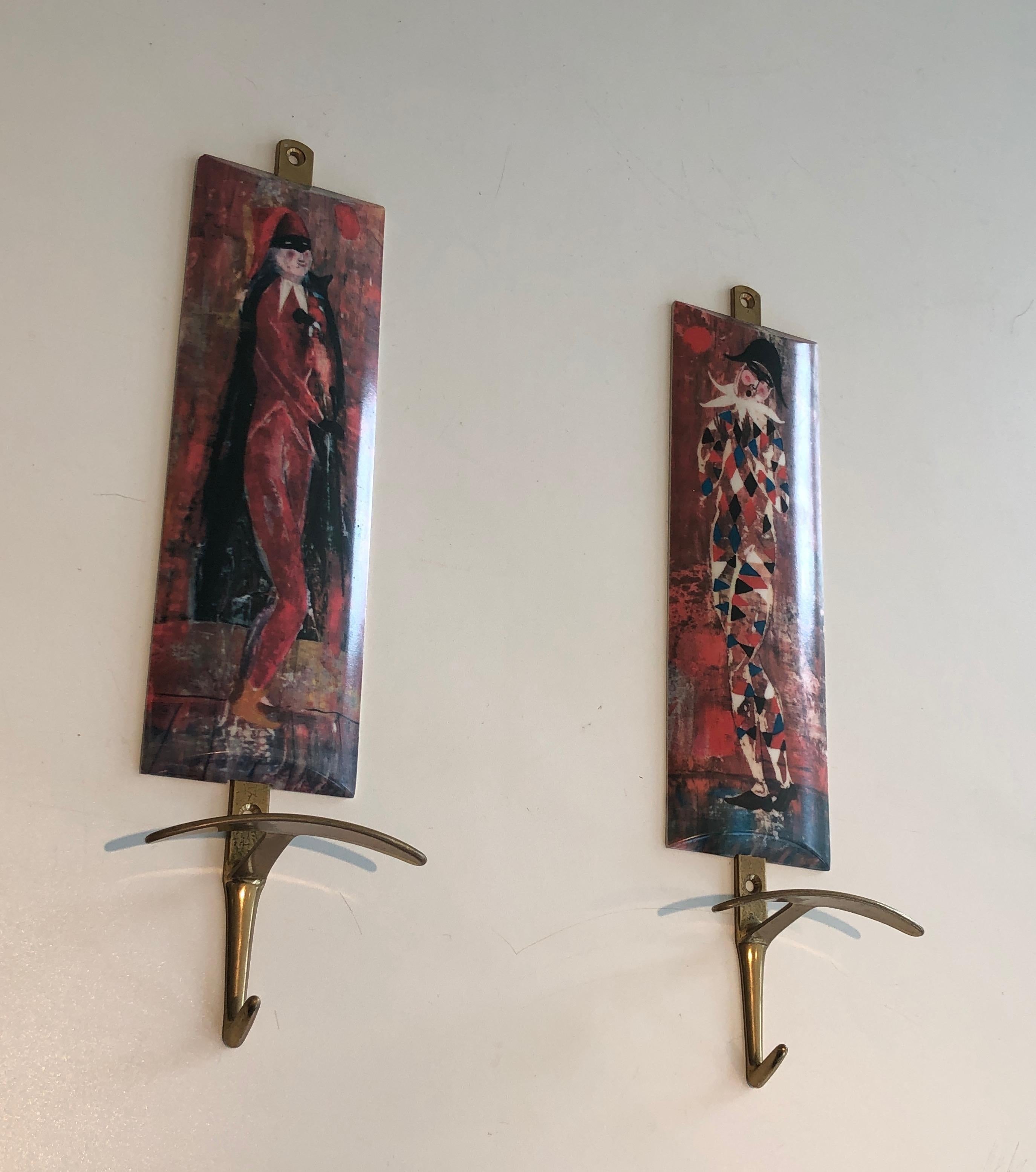 Pair of Coat Hooks Representative Characters from Comedia Del Arte in the Taste  For Sale 9