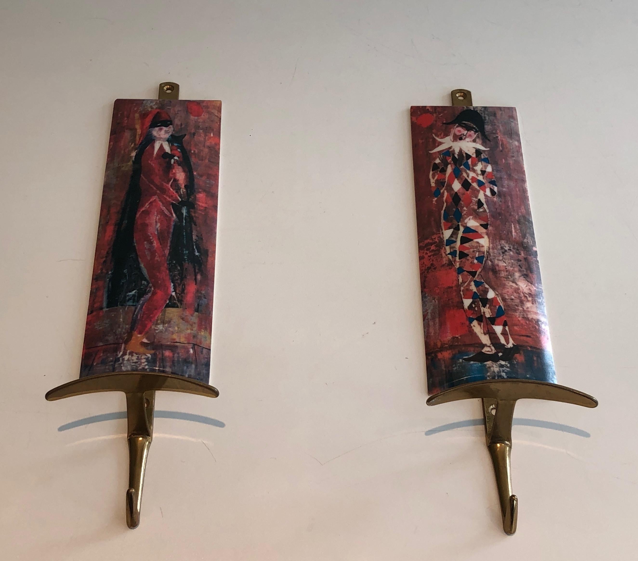 Pair of Coat Hooks Representative Characters from Comedia Del Arte in the Taste  For Sale 11