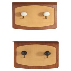 Retro Pair of Coat Racks in Teak and Seagrass by Campo & Graffi for Home, 1950's 