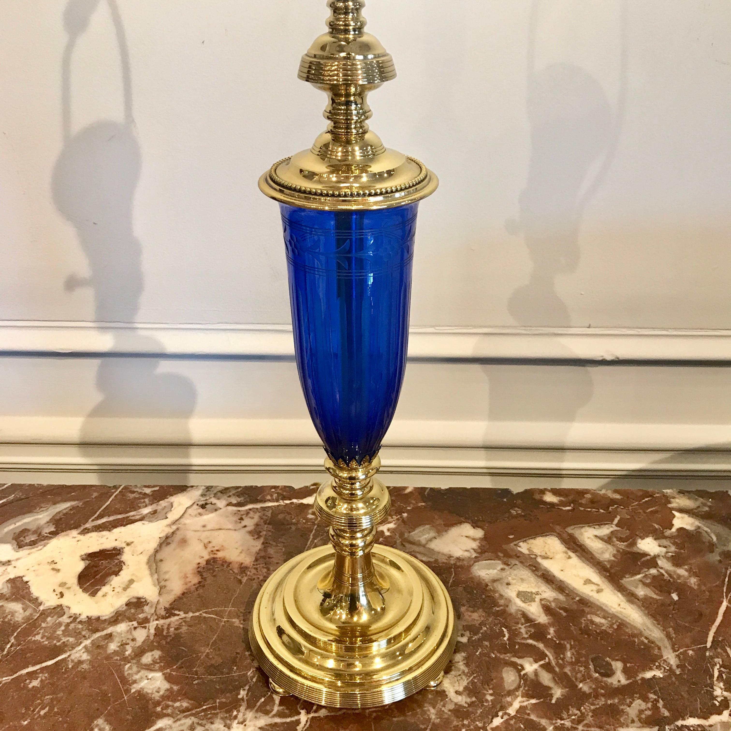 Pair of Cobalt Blue and Brass-Mounted Urn Lamps by Pairpoint 2
