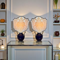 Pair of Cobalt Blue Ceramic Lamps with Gilt Bronze Mounts, 20th Century