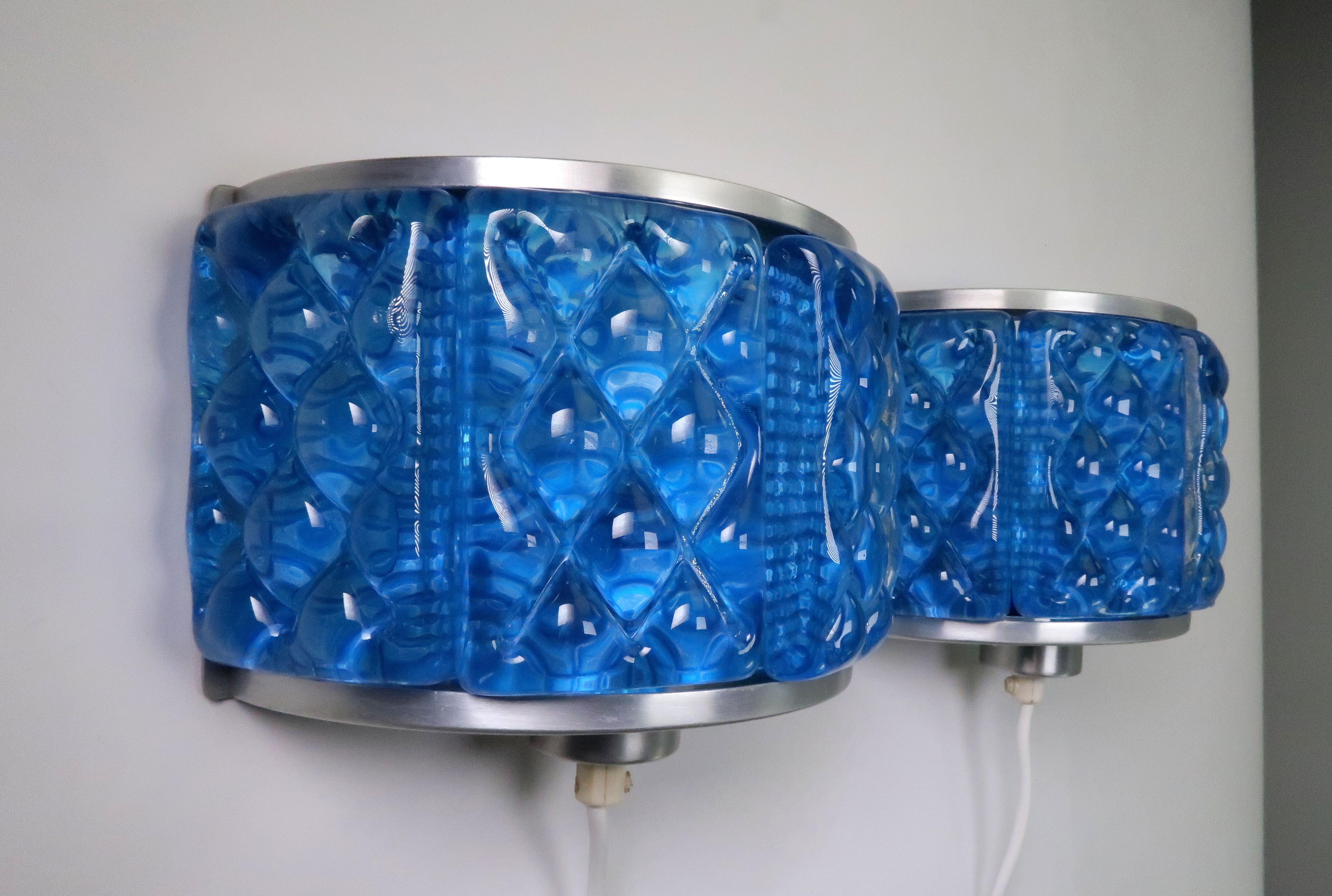 Mid-Century Modern Cobalt Blue 1960s Nordic Art Glass Modernis Wall Sconces by Orrefors and Vitrika