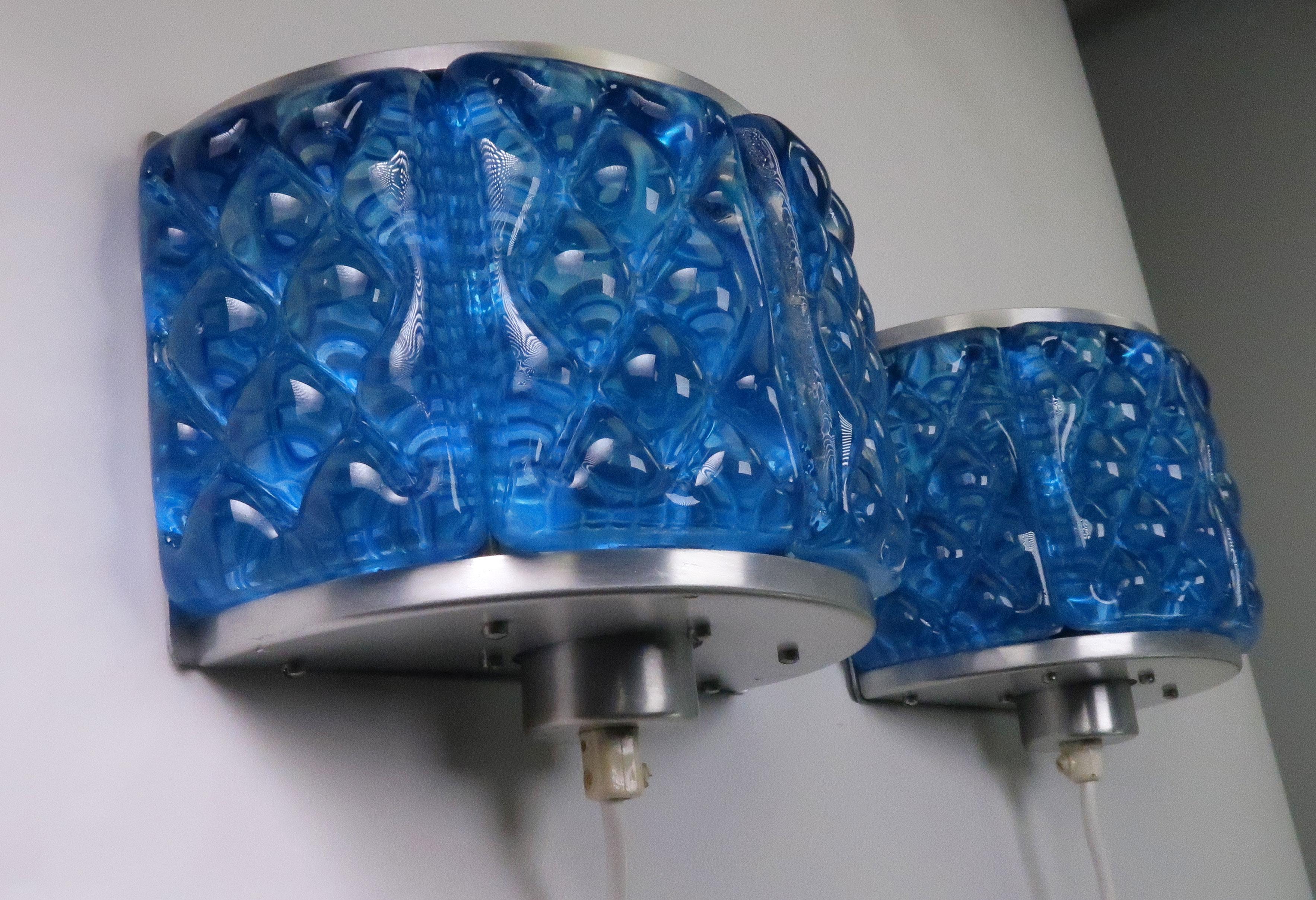 Cobalt Blue 1960s Nordic Art Glass Modernis Wall Sconces by Orrefors and Vitrika In Good Condition In Copenhagen, DK
