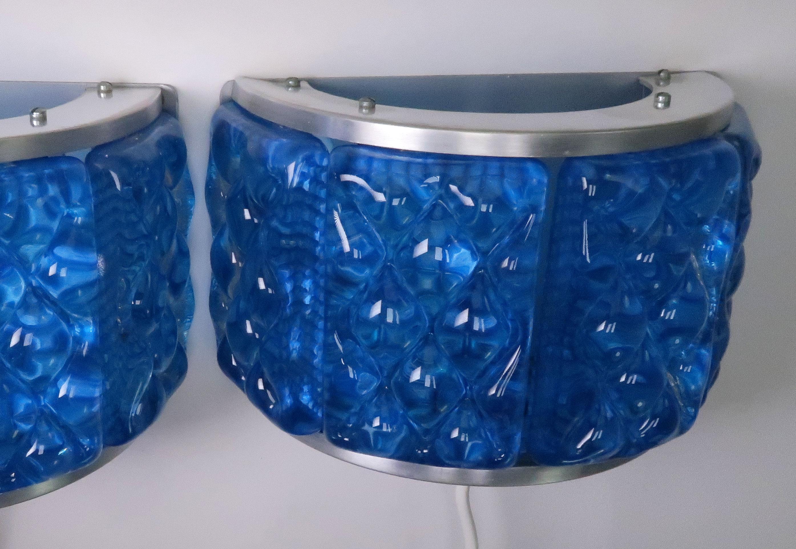 Mid-20th Century Cobalt Blue 1960s Nordic Art Glass Modernis Wall Sconces by Orrefors and Vitrika