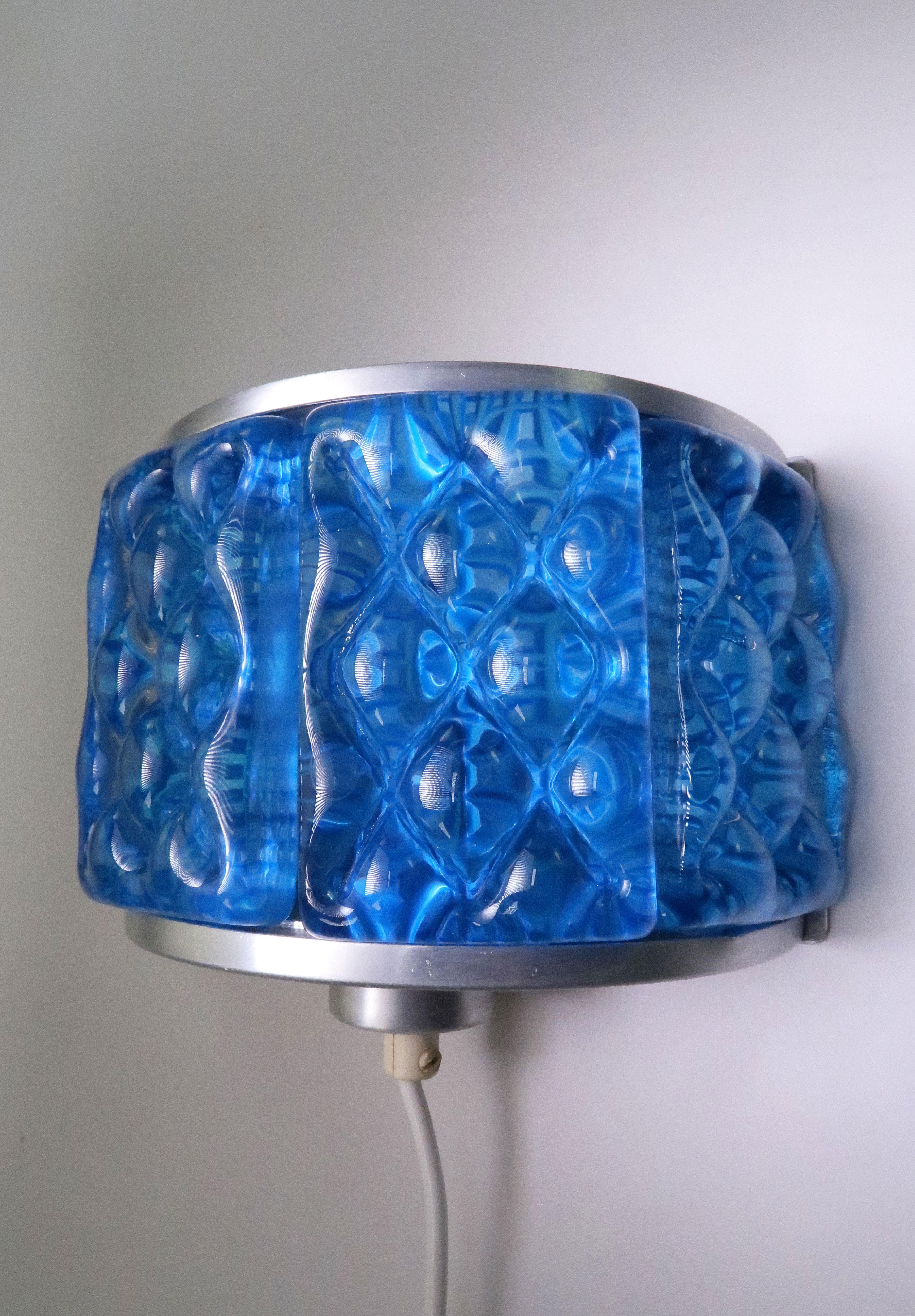 Cobalt Blue 1960s Nordic Art Glass Modernis Wall Sconces by Orrefors and Vitrika 1