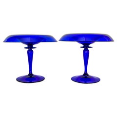 Pair of Cobalt Blue Glass Compotes