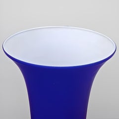 Pair of Cobalt Blue Glass Table Lamps with White Interior, circa 1970s