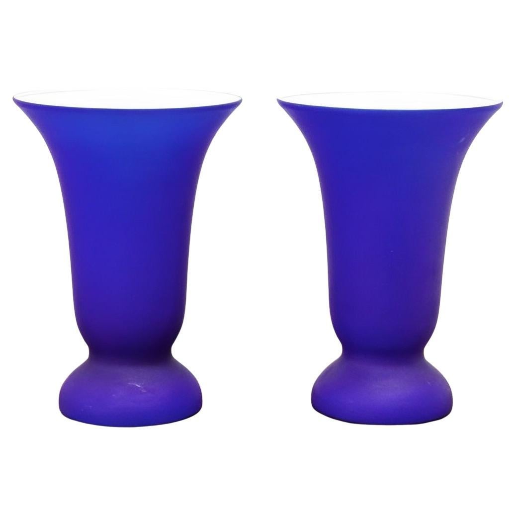 Pair of Cobalt Blue Glass Table Lamps with White Interior, circa 1970s For Sale