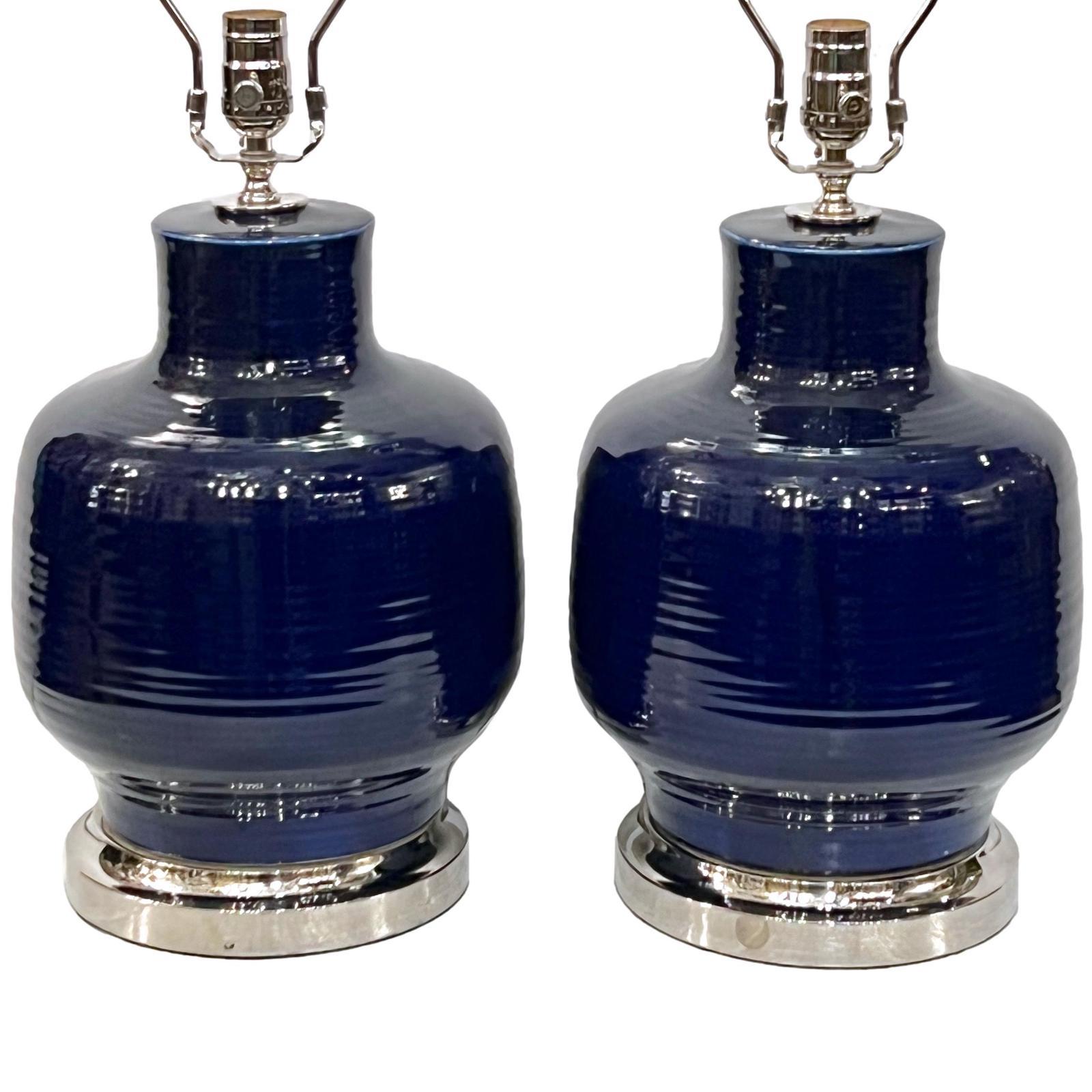 Pair of Cobalt Blue Lamps In Good Condition For Sale In New York, NY